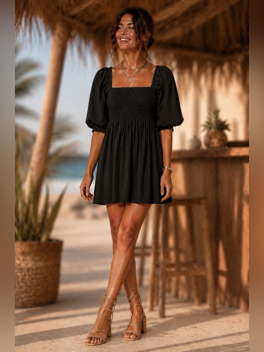 J. Crew Black Mini Dress with Puff Sleeves